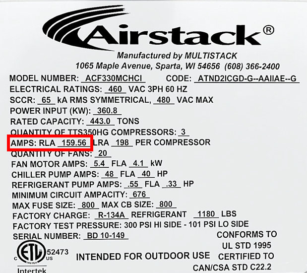 Example Airstack Compressor Nameplate - Amperage