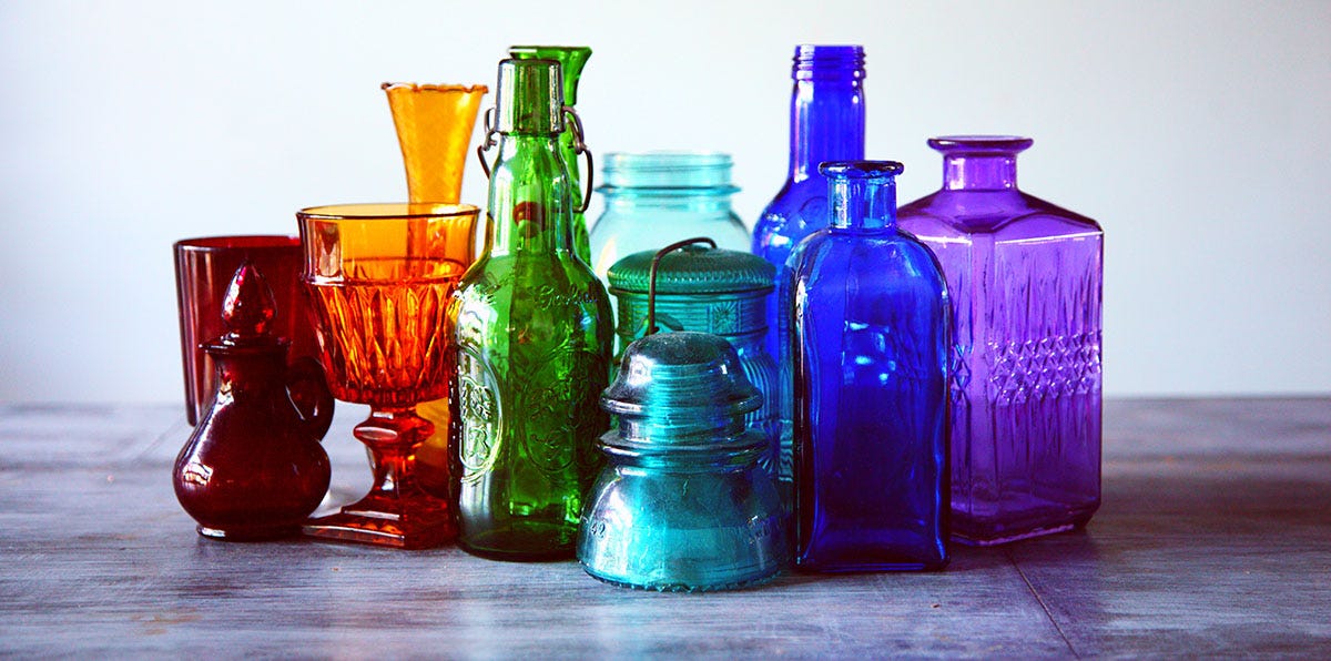 Different objects made of glass in different colors