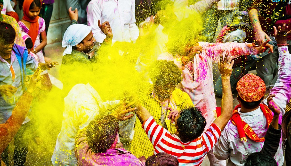 People celebrating during a festivity in India