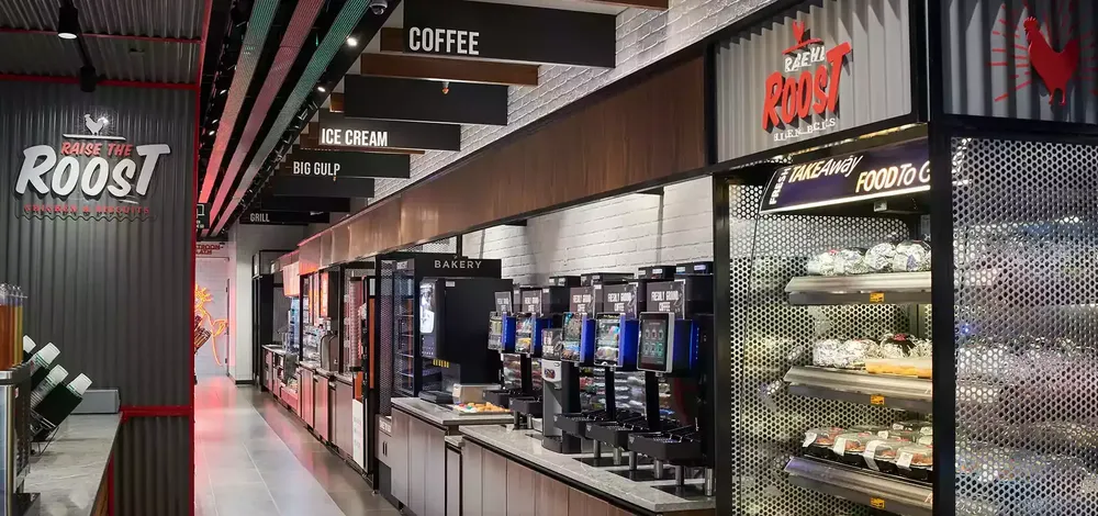 Interior of convenience store with hot and ready Roost Products