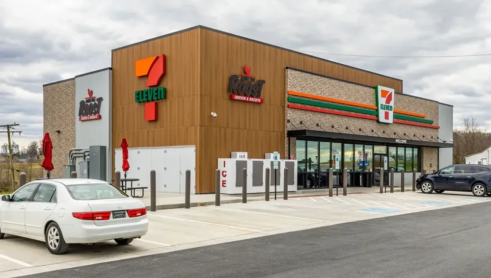 7-Eleven Building Exterior with Roost Logo Adjacent