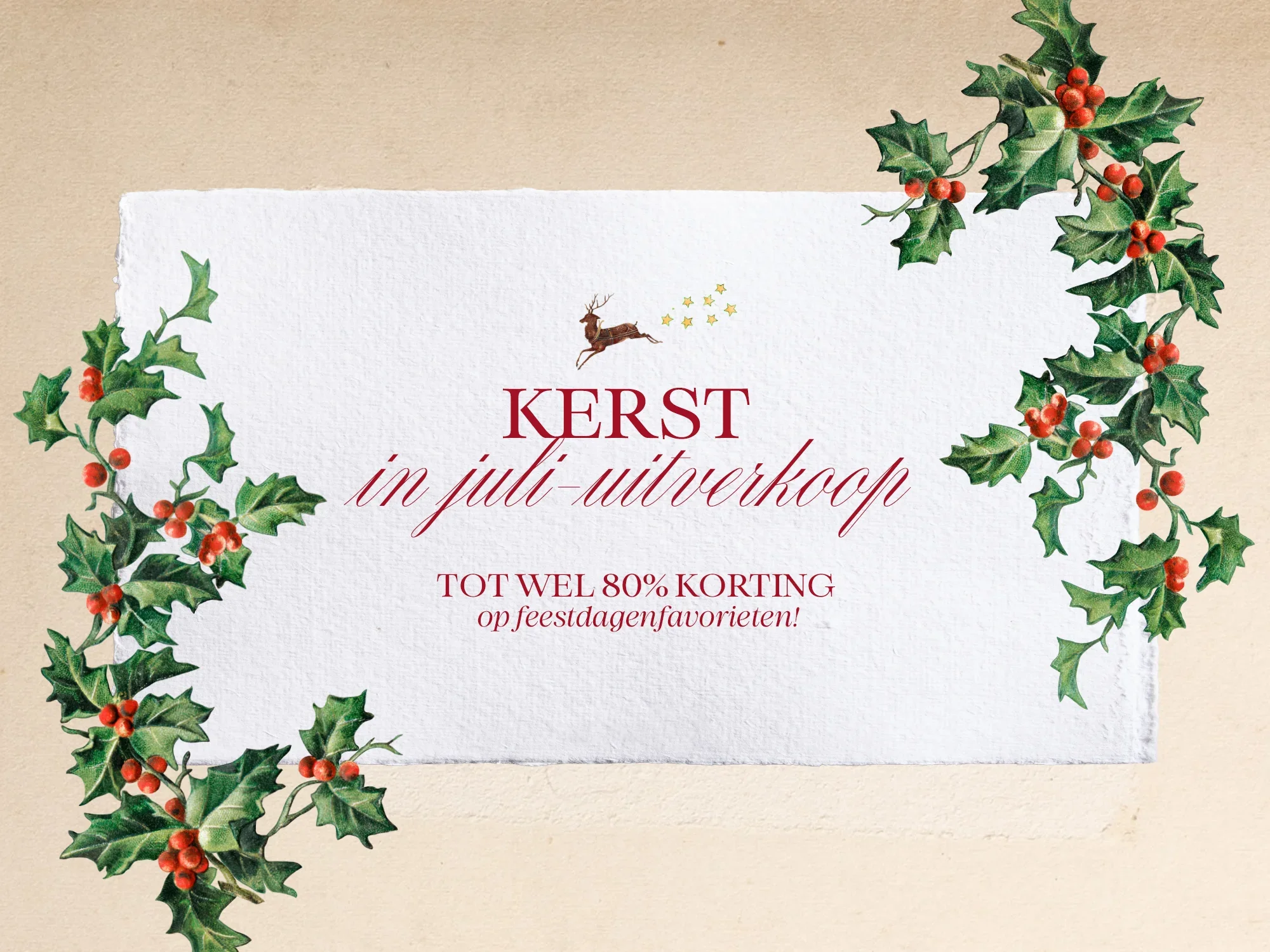 Kerst in juli-uitverkoop. Tot wel 80% korting op geuren en decoratie met feestdagenthema .
