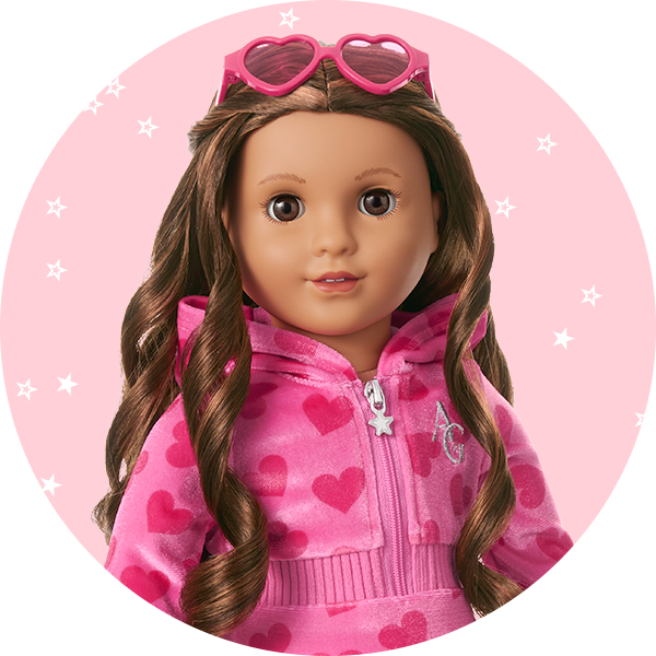 Doll in pink heart zip up sweater