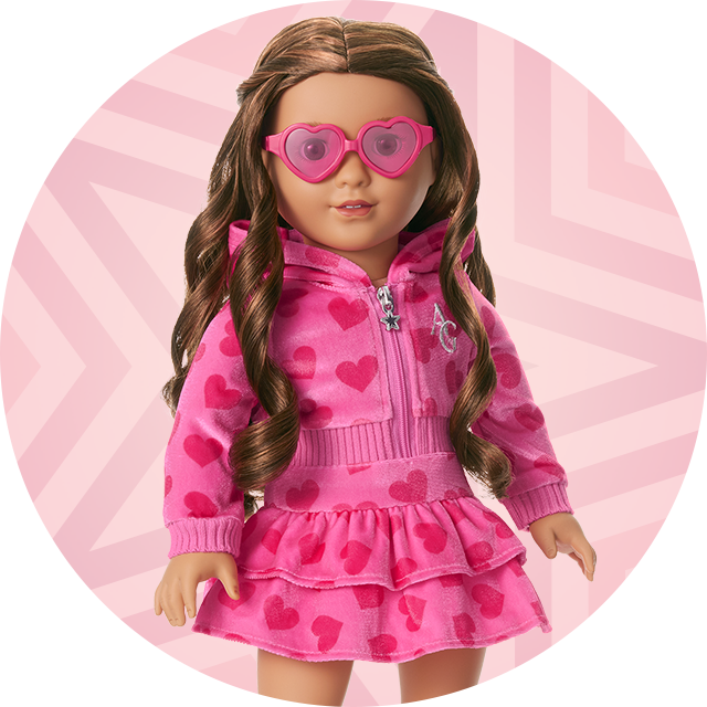Doll in pink heart zip up sweater