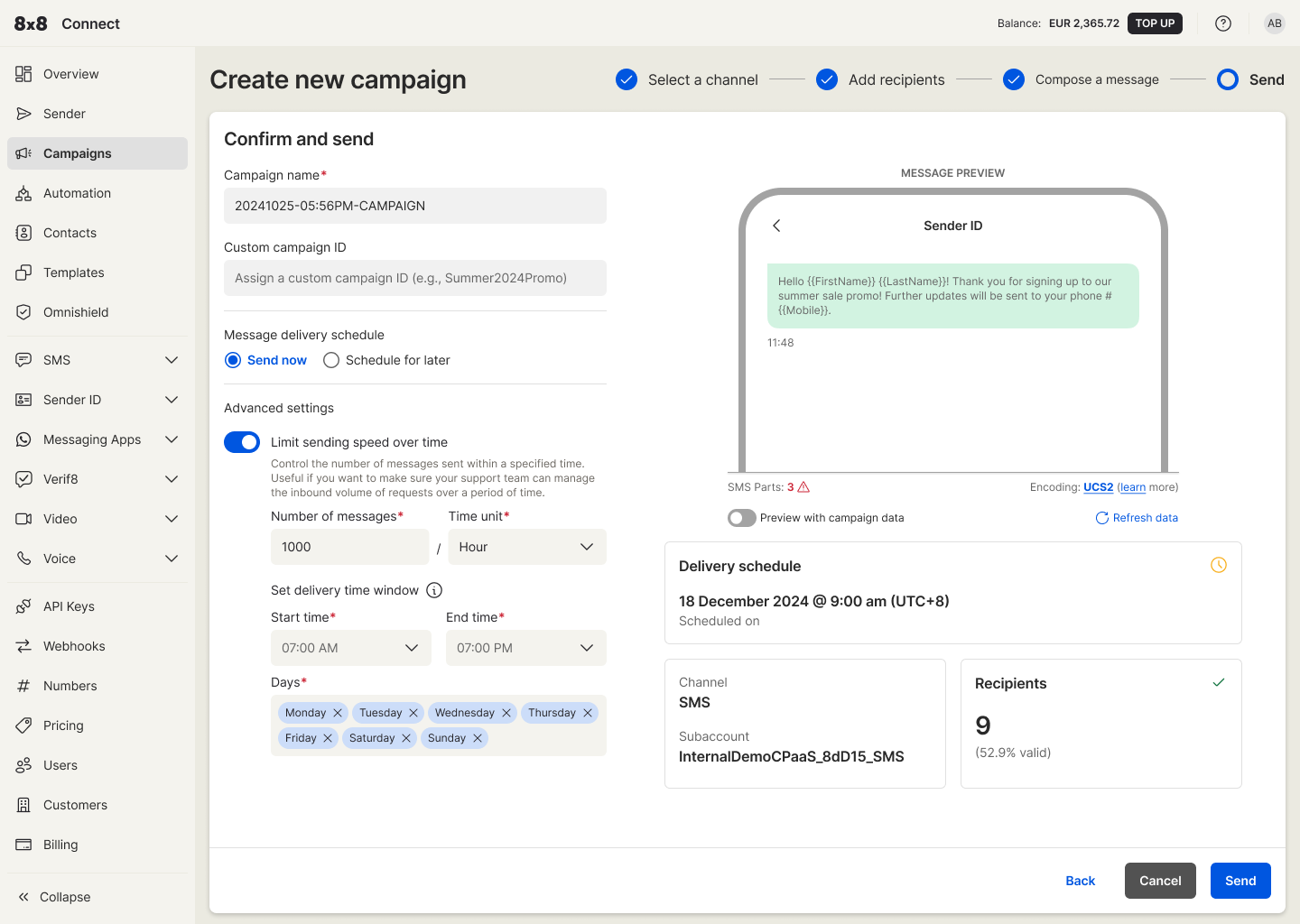 Screenshot of 8x8 Connect Campaign delivery speed