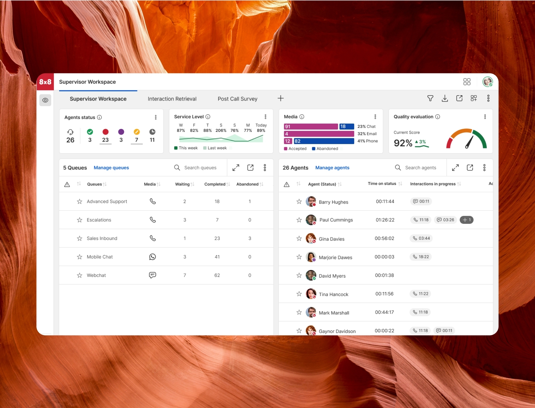 8x8's Contact Center interface on a desktop screen