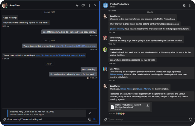 Preview of video demo for 8x8 team chat capabilities