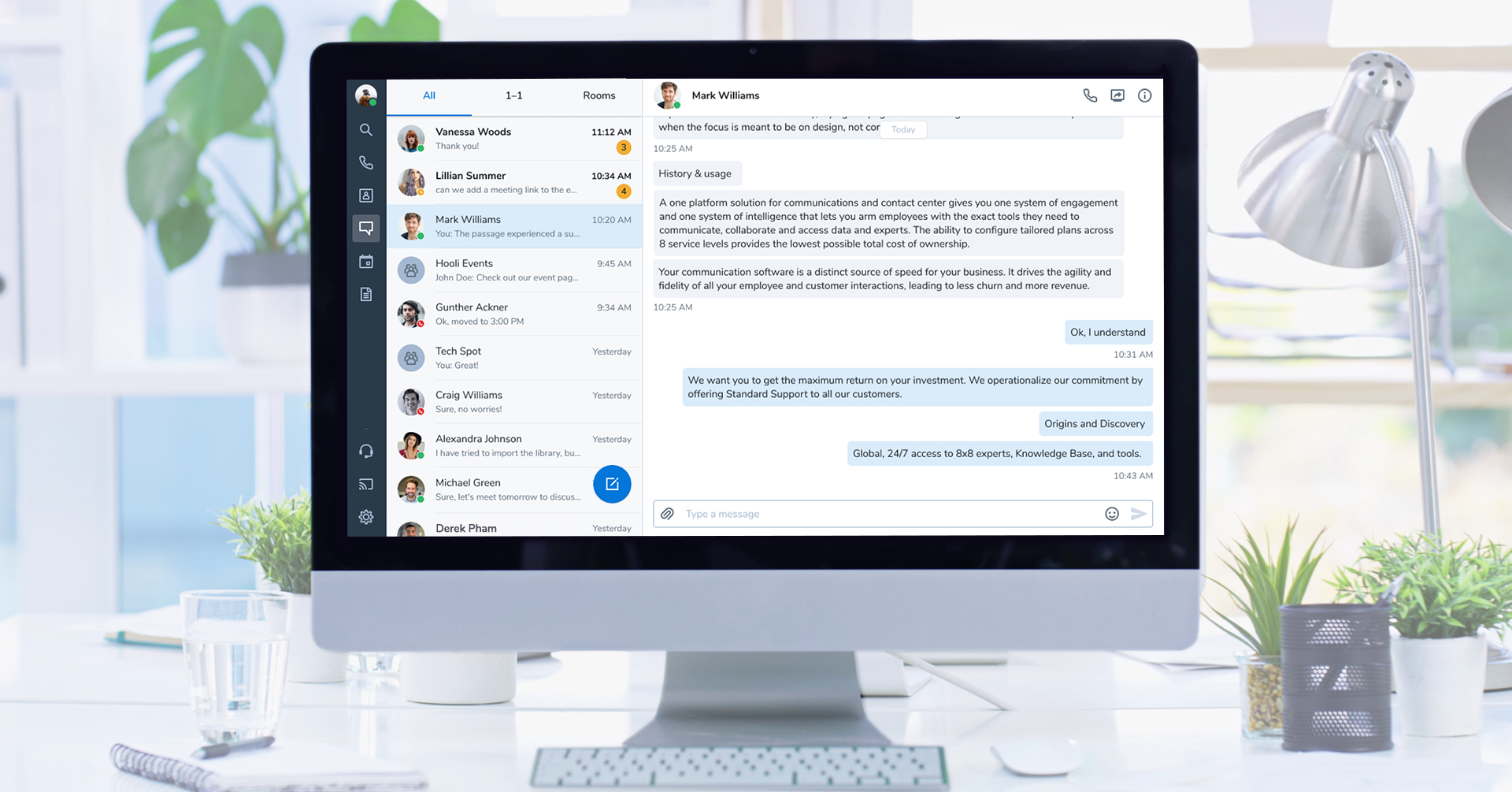 8x8 Work App chat and conversation screen displayed on a desktop.