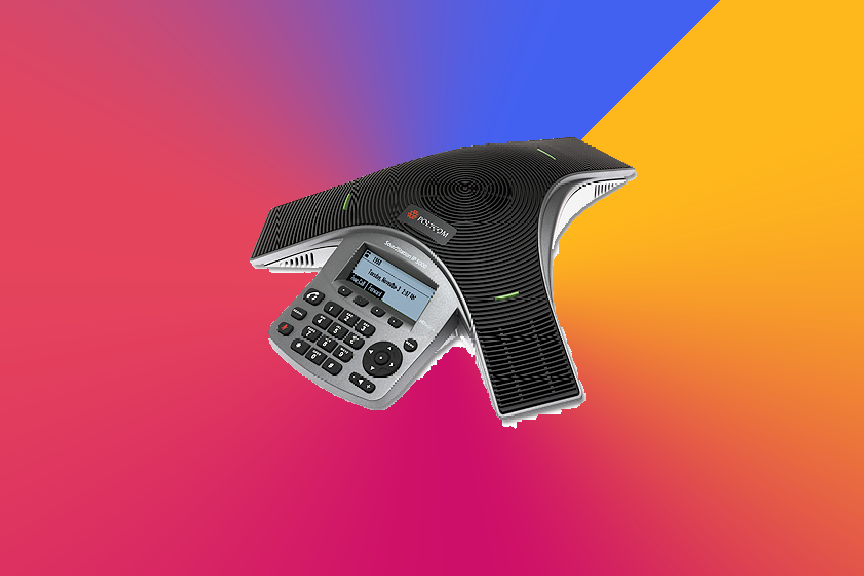 Image of a Poly SoundStation 5000 VoIP conference phone with bright background