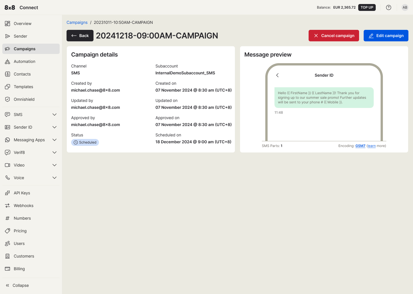 Screenshot of 8x8 Connect Campaign editor