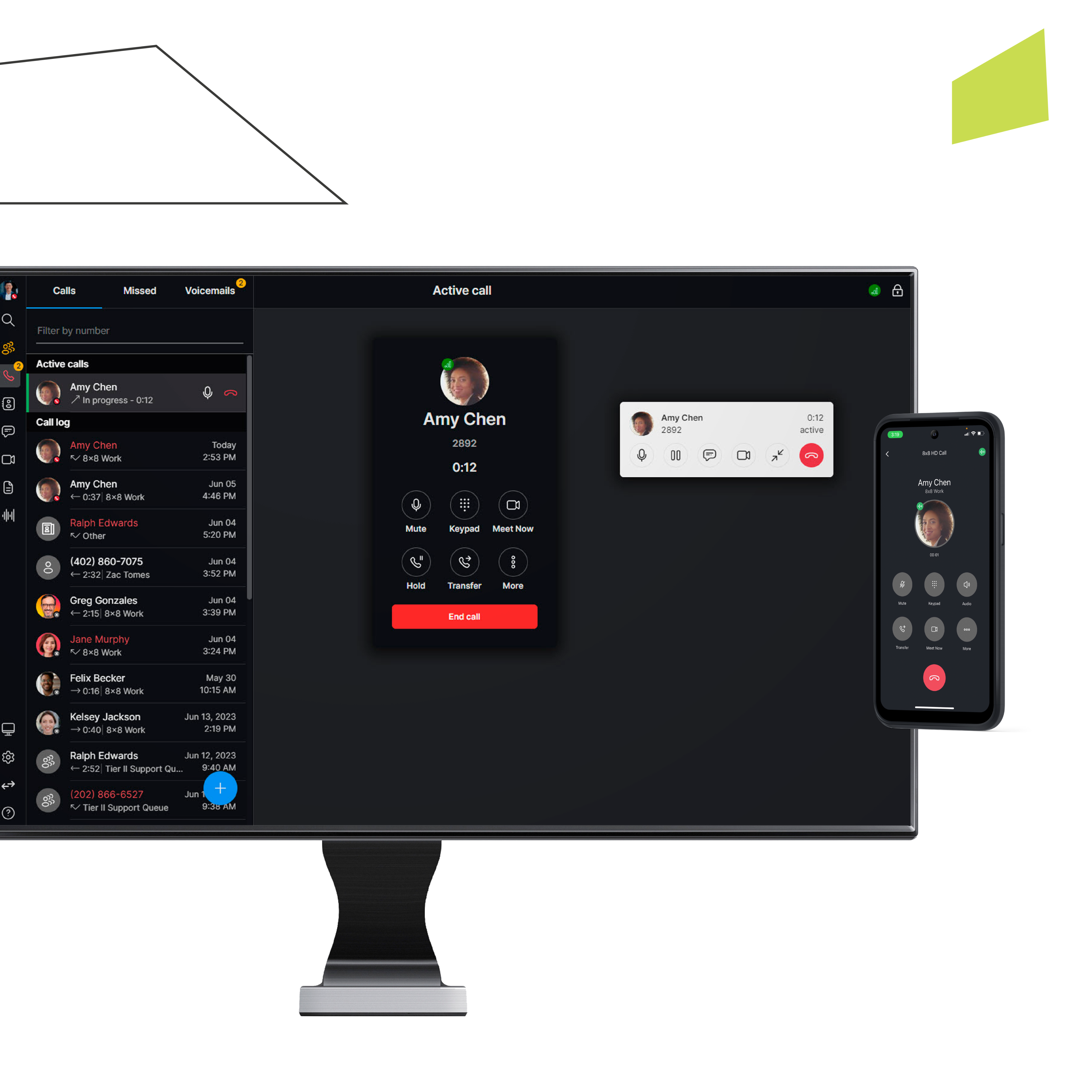 8x8 Business Phone interface displayed on both desktop and smartphone