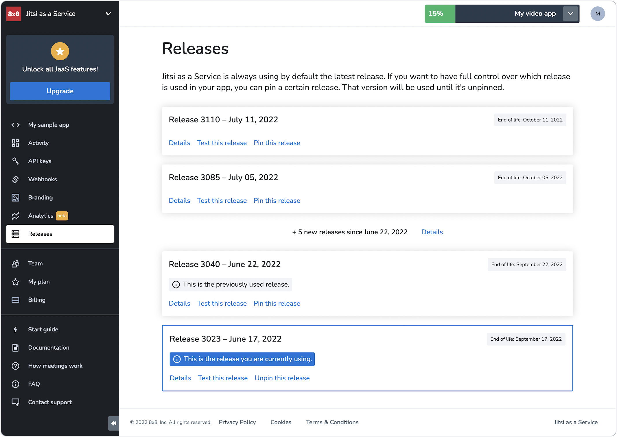 Screenshot of Jitsi release webpage