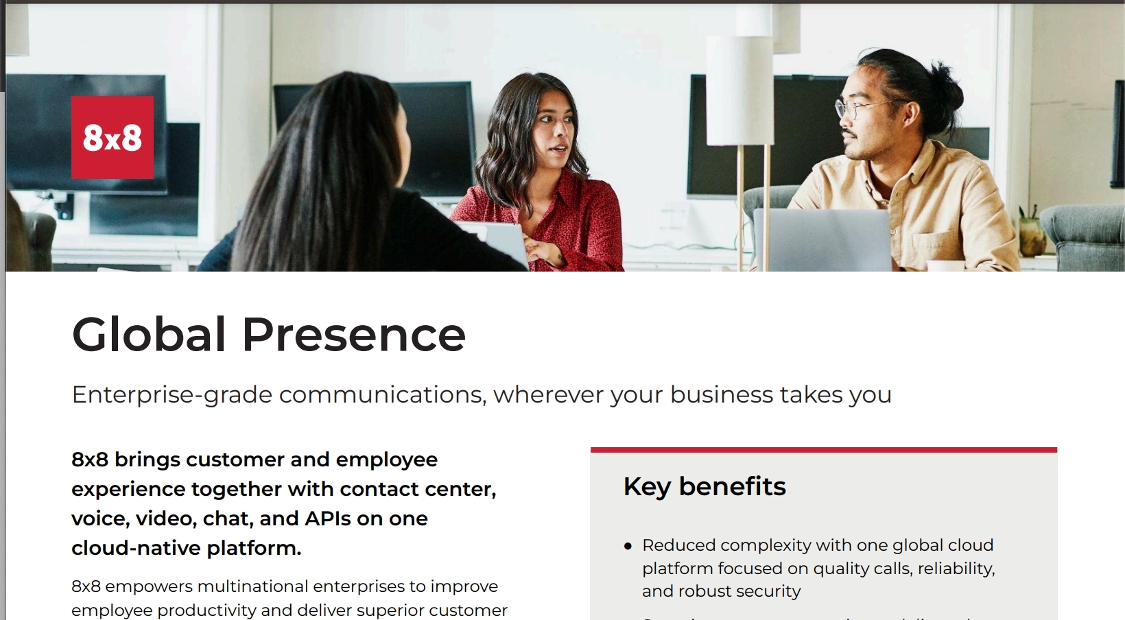 Screenshot of 8x8 Global Presence web page