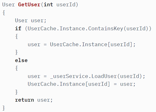 Example of code using singleton pattern