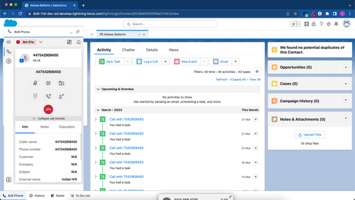 A screenshot showing 8x8 contact center integration with Salesforce