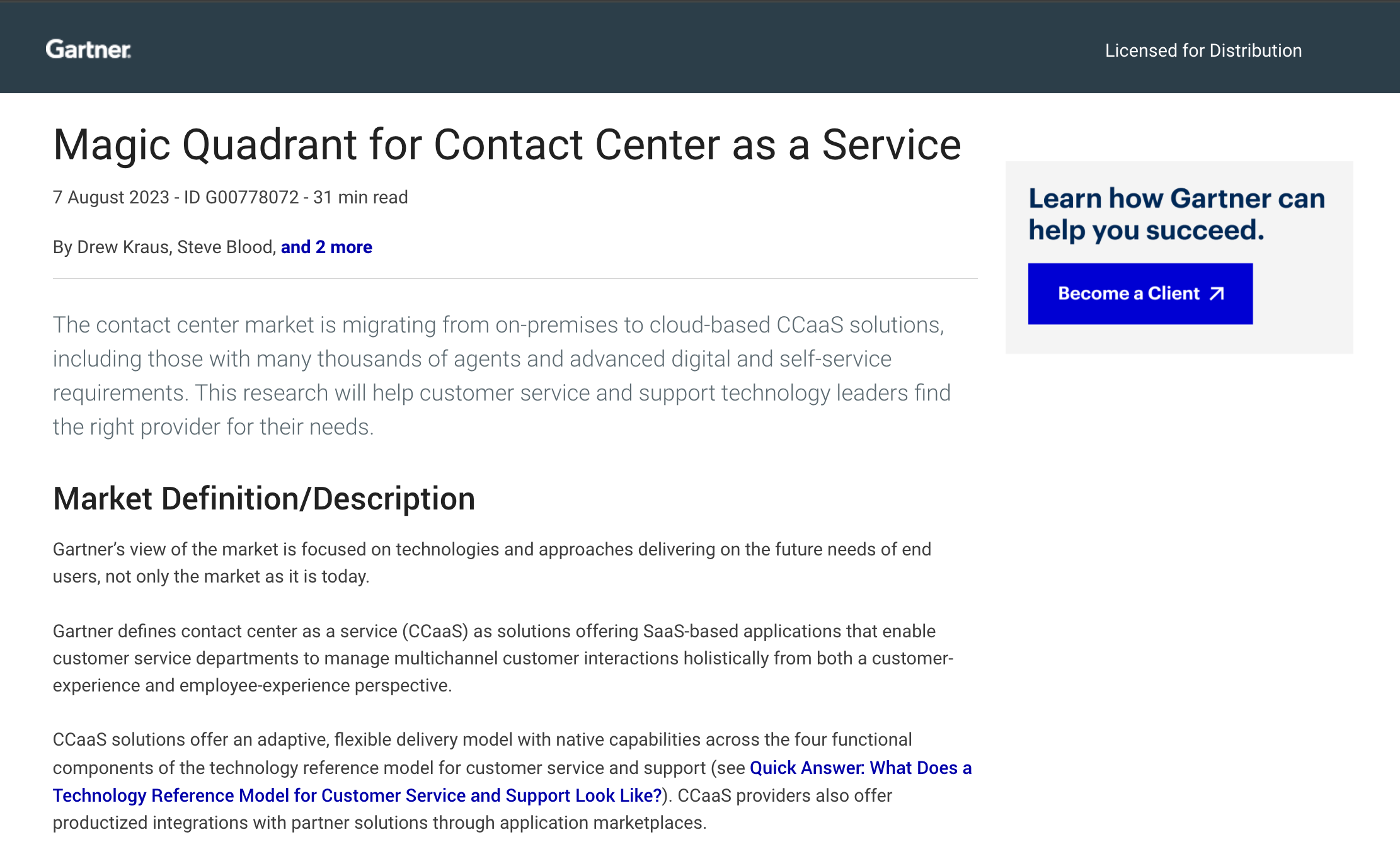 A picture with text & headers describing how Gartner named 8x8 a leader in UCaaS Magic Quadrant