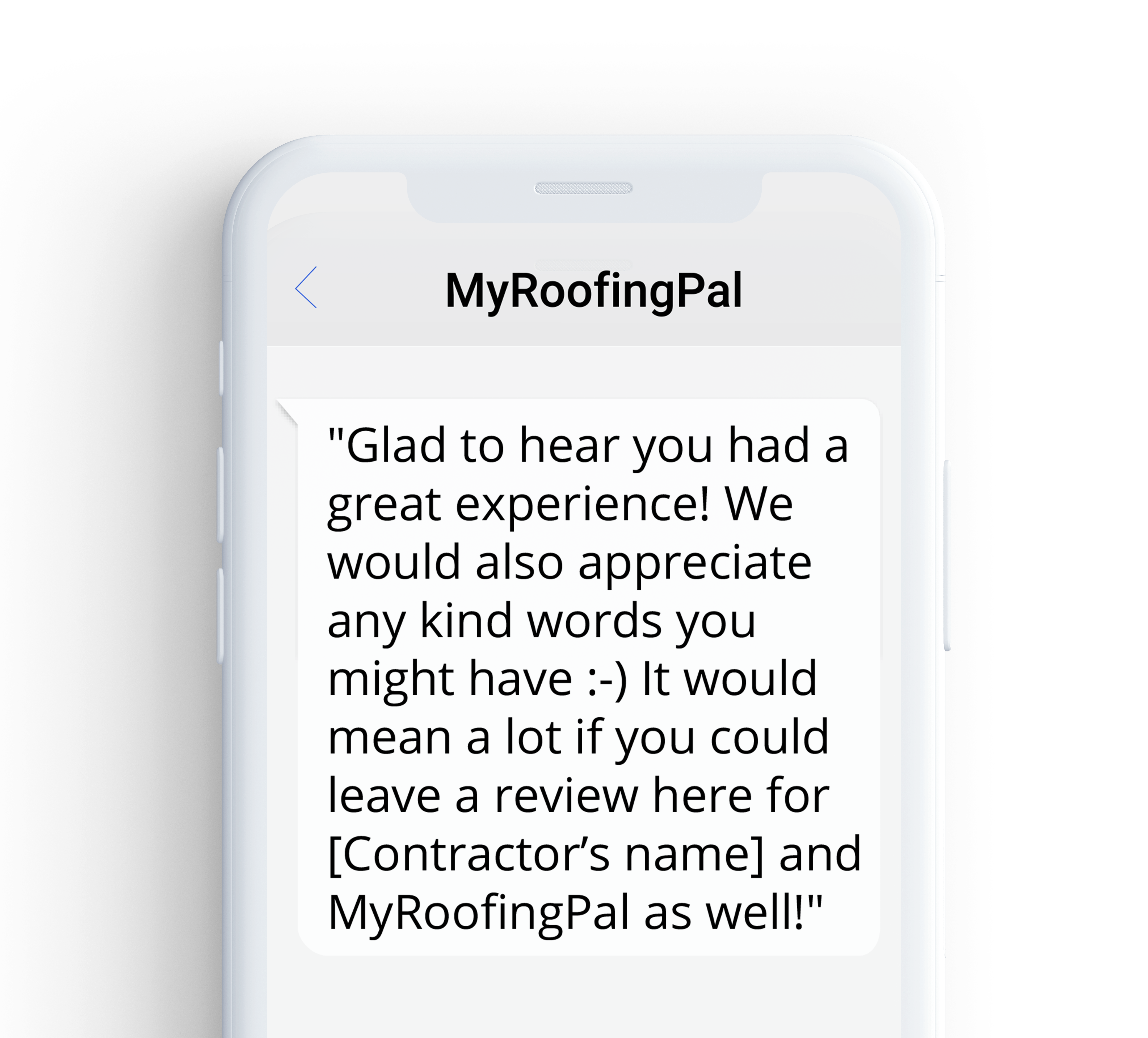 MyRoofingPal great experience SMS screenshot