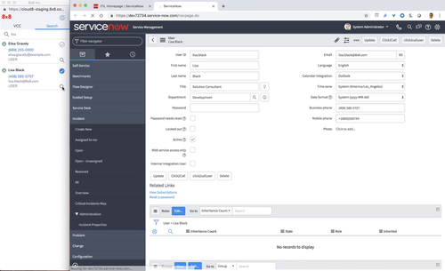 A screenshot showing 8x8 Contact center integration with servicenow