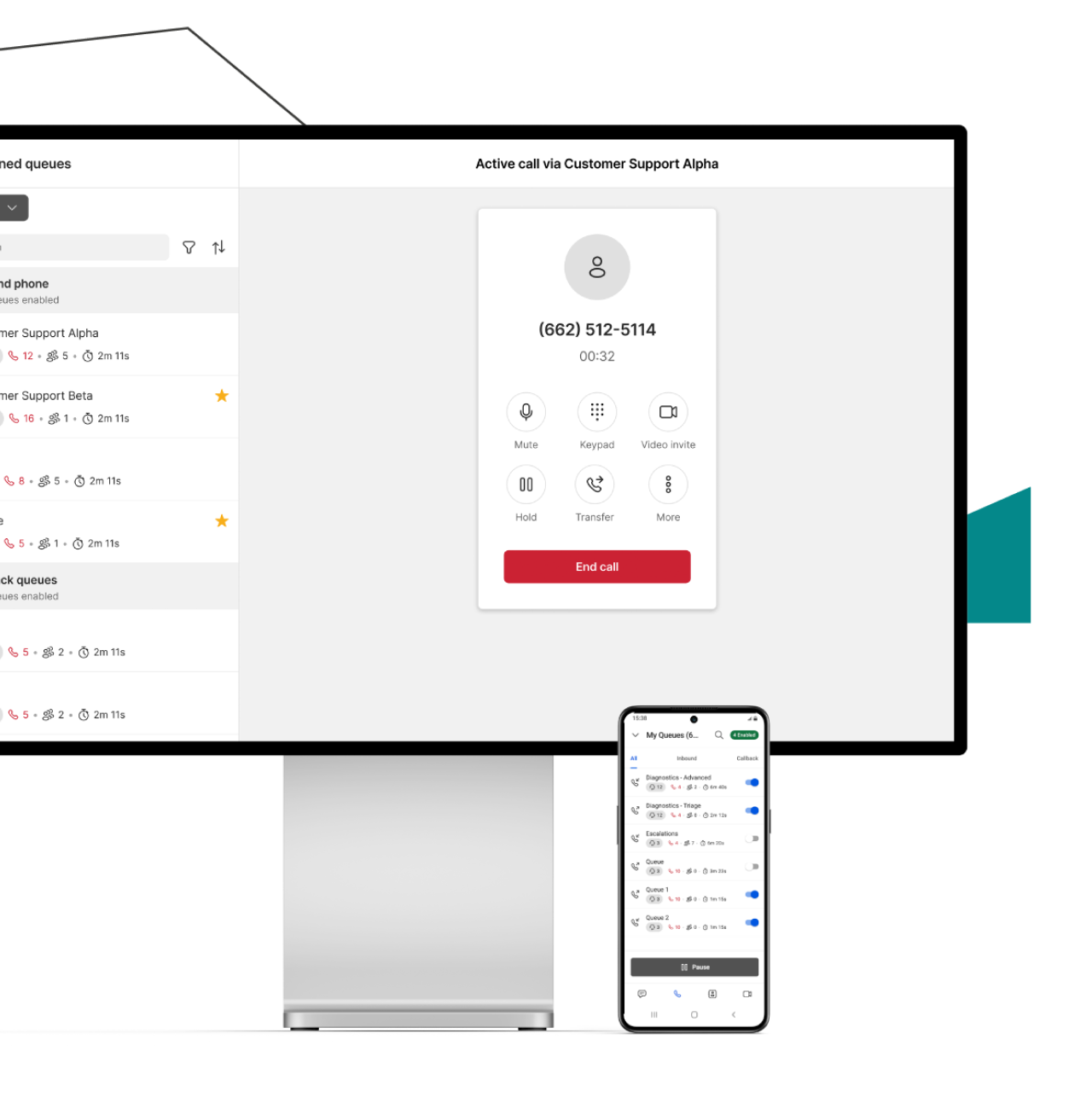 8x8 Engage combining AI solutions and contact center tools in a seamless interface available on desktop and smartphone