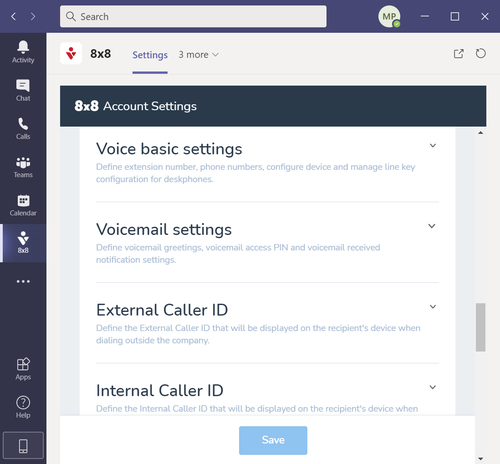 Screenshot: 8x8 Voice account settings