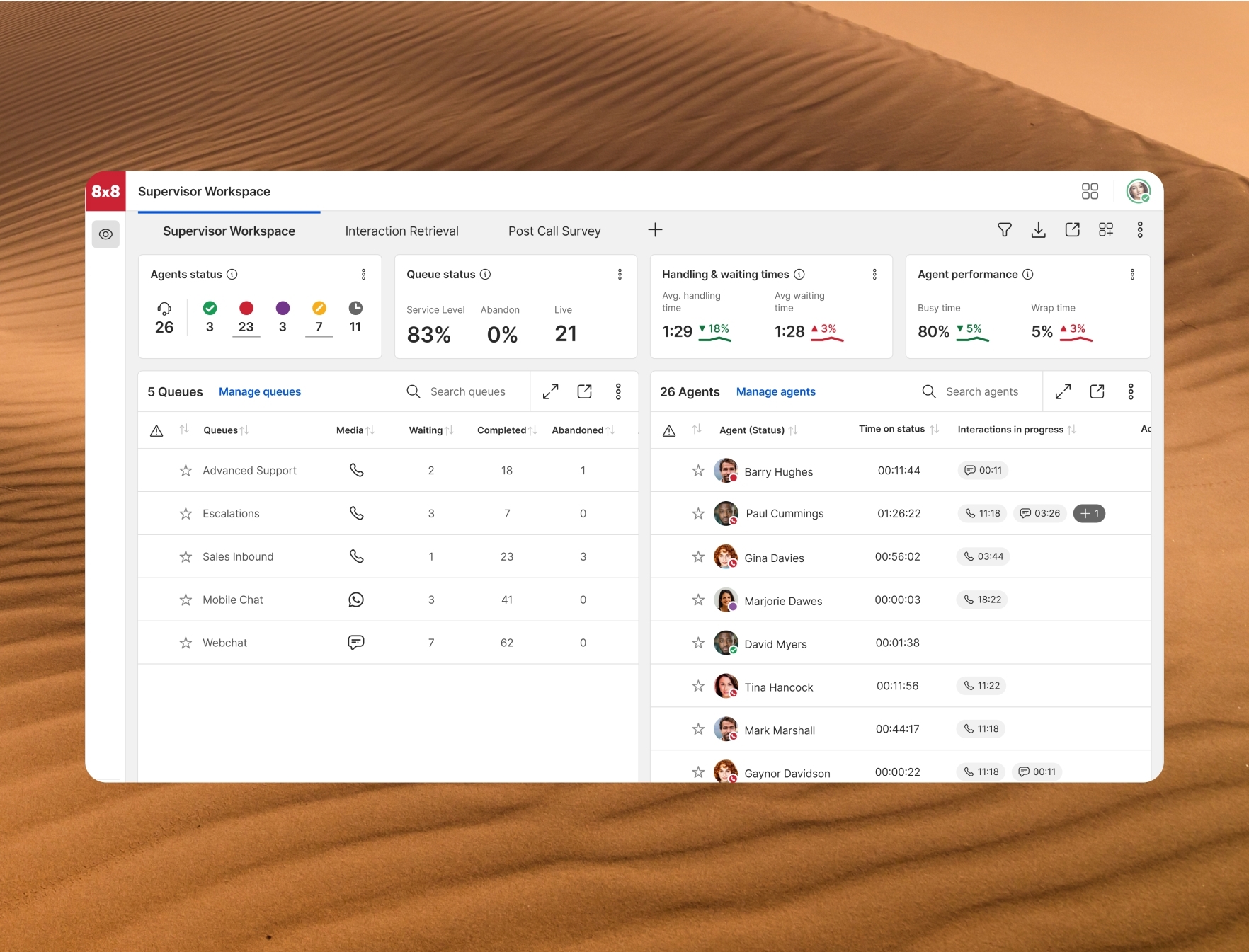 A desktop view of the 8x8 Engage interface designed for personalized customer engagement