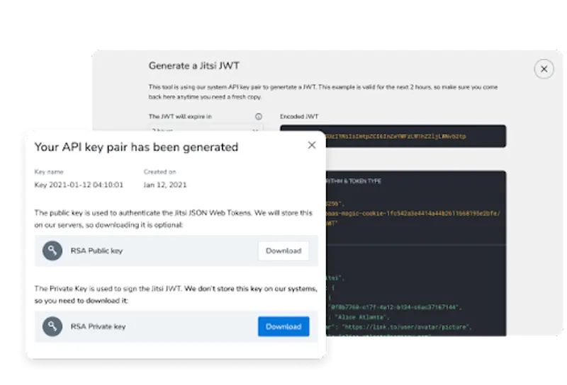Tangkapan layar platform JaaS menunjukkan pembuatan kunci API
