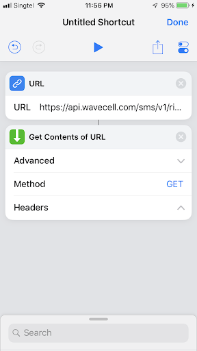 Screenshot of step two of creating a shortcut - Get contents of URL