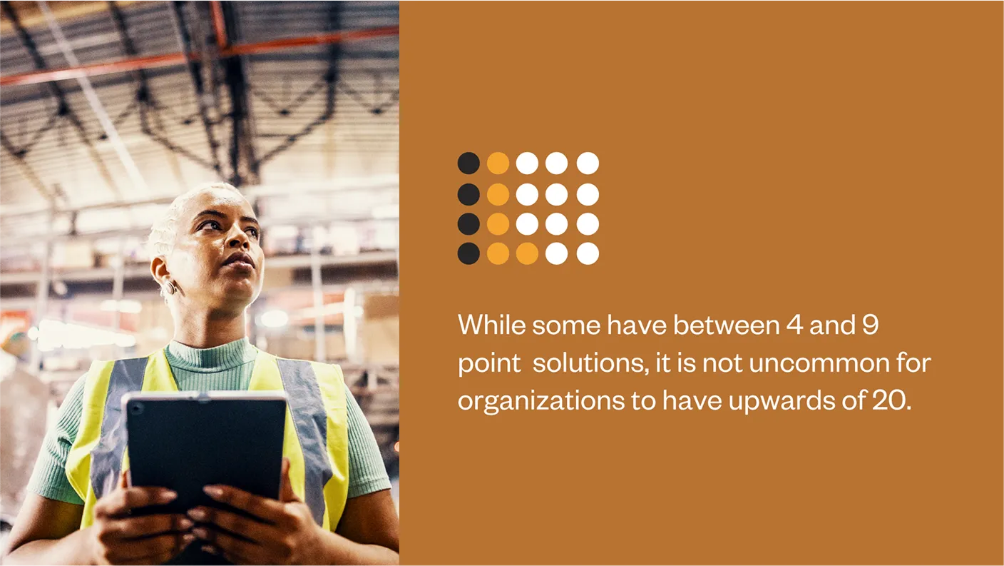 While some have between 4 and 9 point solutions, its not uncommon for organizations to have upwards of 20.