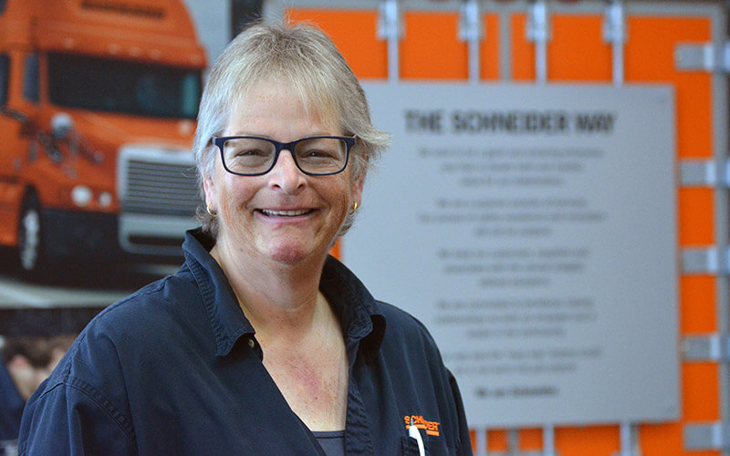 Nan Cunningham visiting the Haul of Fame at Schneider’s corporate headquarters.