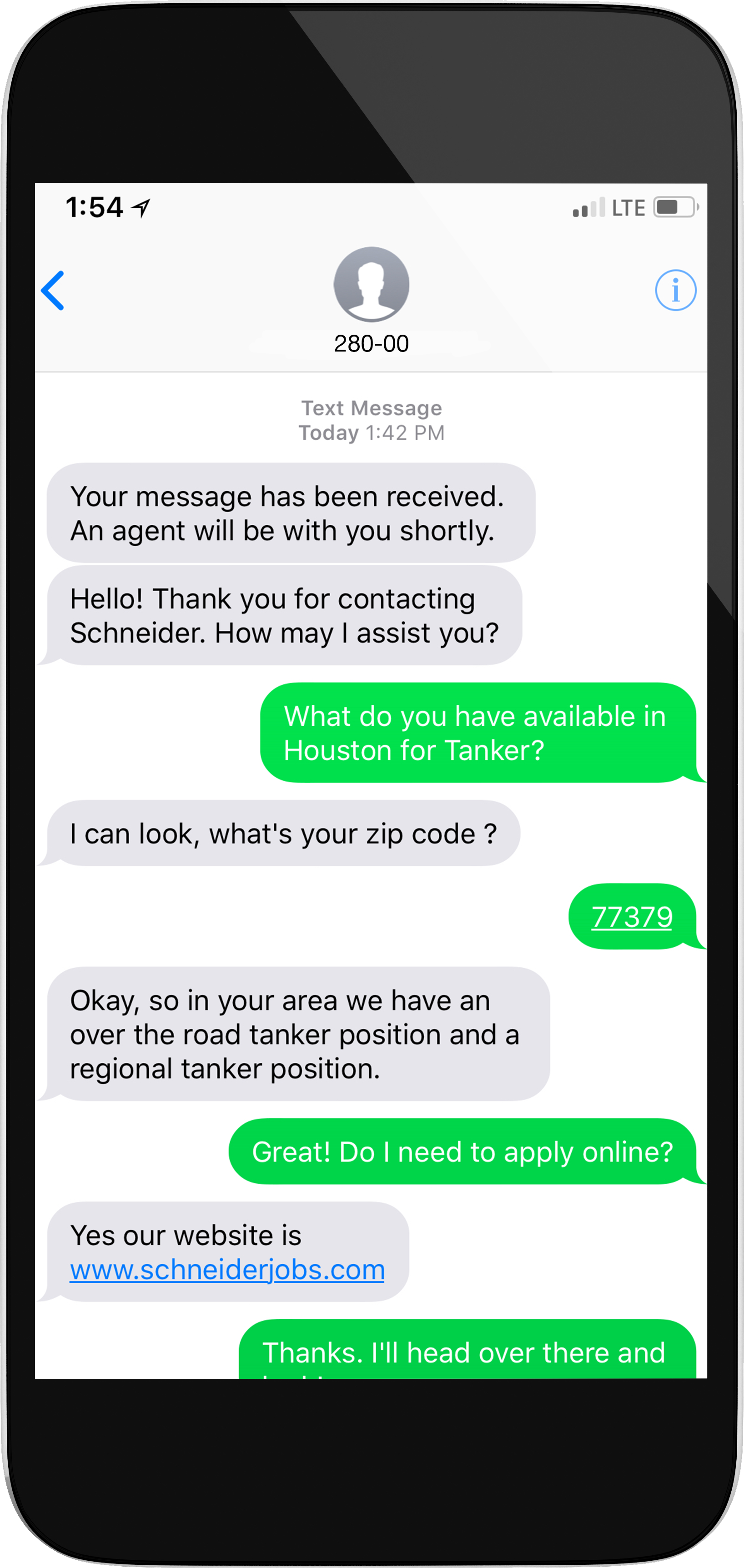 Schneider text-to-chat feature