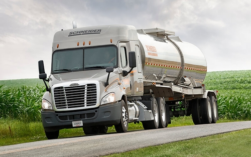 A Schneider Tanker driver moving agrochemical product from plants to farms.