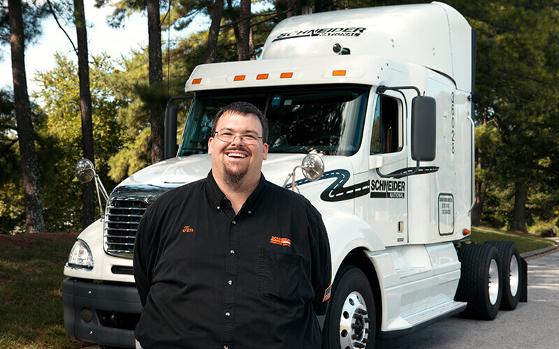 Featured Dedicated Driver Tim Marino with his Schneider truck.