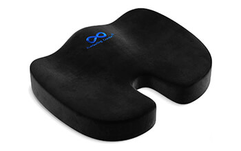 The black Everlasting Comfort Memory Foam Seat Cushion is U-shaped and has curves to conform to the user’s bottom.