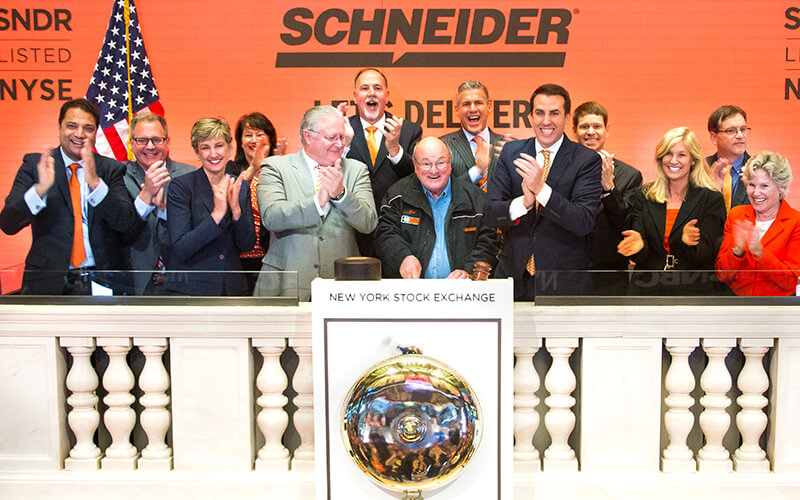 Bob Wyatt ringing the New York Stock Exchange opening bell for Schneider.