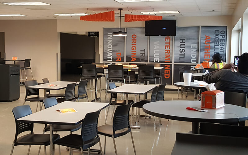 Associates enjoy an updated breakroom at the remodeled Gary facility.