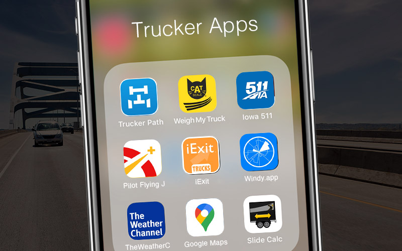 A phone screen displaying a folder full of apps for truck drivers.