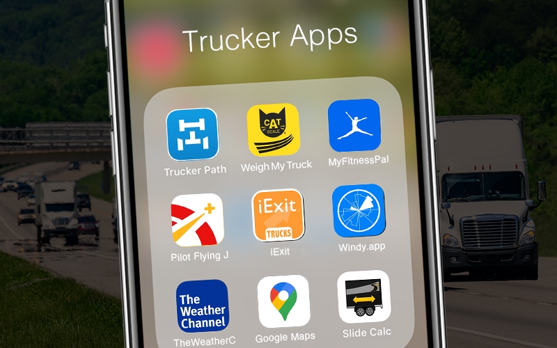 A phone screen displaying a folder full of apps for truck drivers.