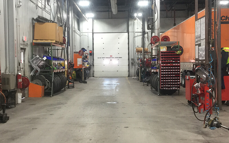 Tools and equipment sit ready for the next job at a Schneider tire shop.