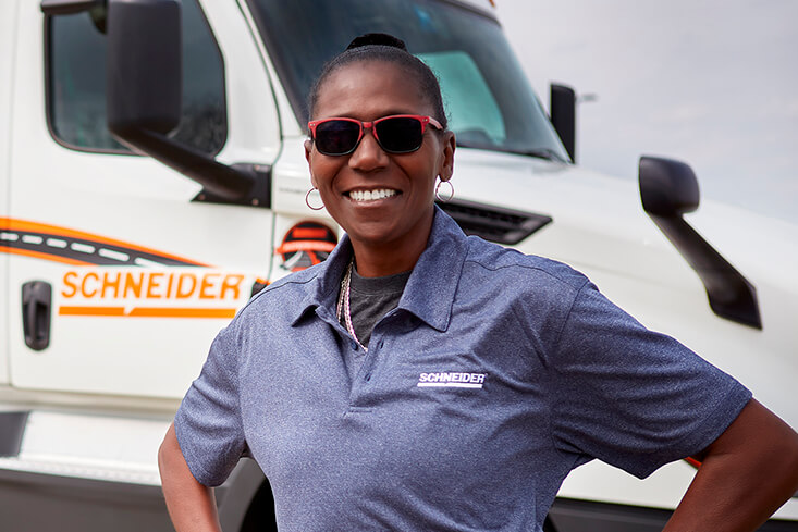 Schneider Solo Regional truck driver with her company truck