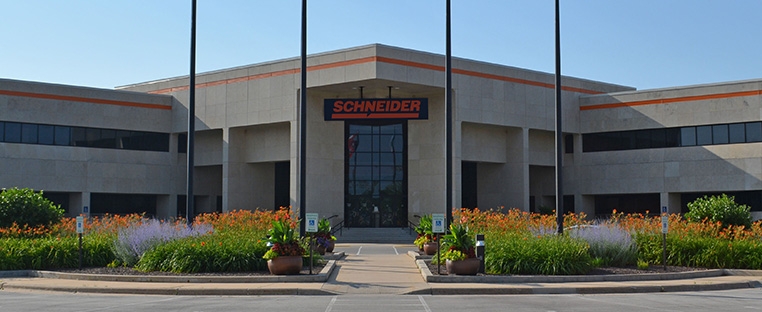A front view of Schneider's corporate headquarters in Green Bay, Wis.
