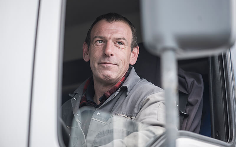 Truck driver looking into the future.