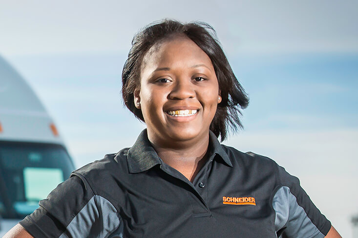 Schneider Part-Time Solo truck driver with her company truck