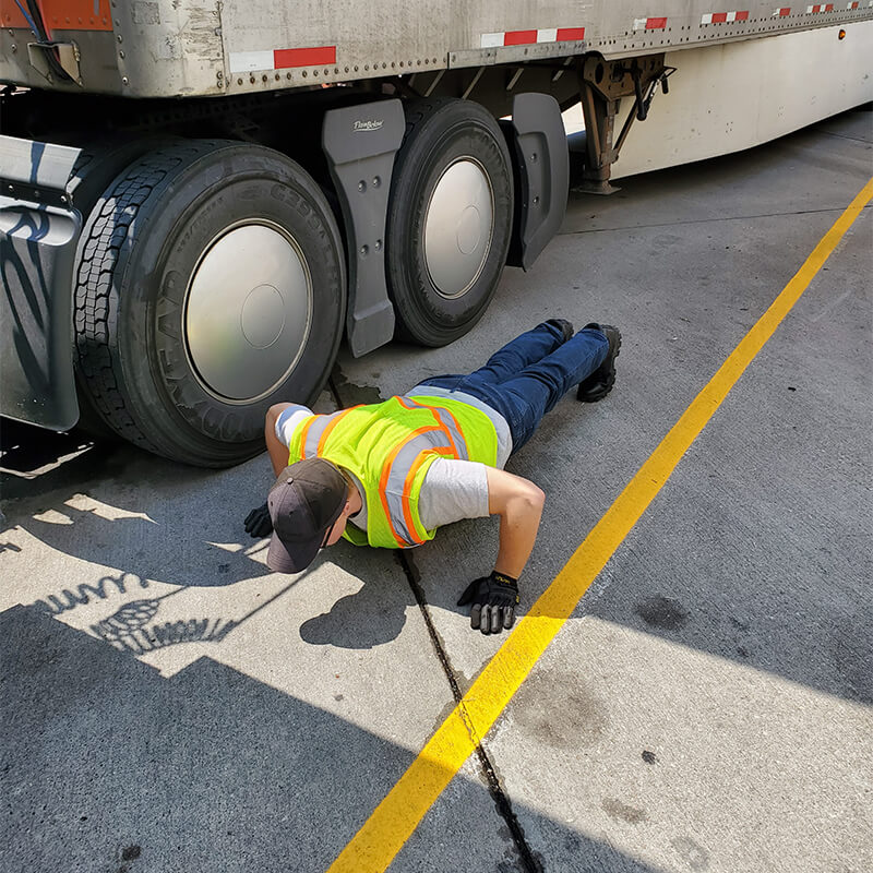 Male truck driver pushup exercise