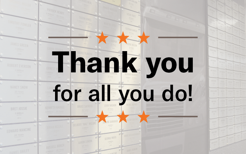 A graphic with a grey background has text that reads, "Thank you for all you do." Six orange stars surround the text.