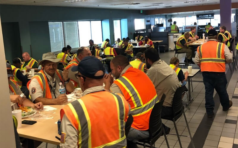 Schneider associates gather in the cafeteria of the Indianapolis facility.