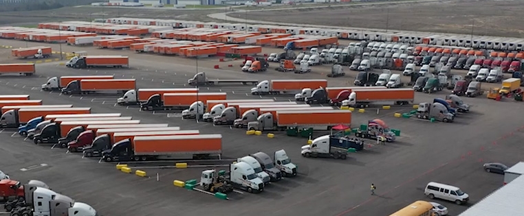 Schneider trailers and trucks parked at one of the company's nationwide driver facilities.