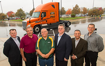 Mike Darras was part of Schneider's 25,000th Freightliner truck celebration.