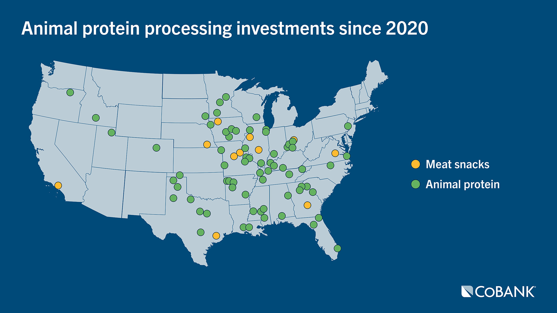 U.S. map showing animal protein processing investments since 2020