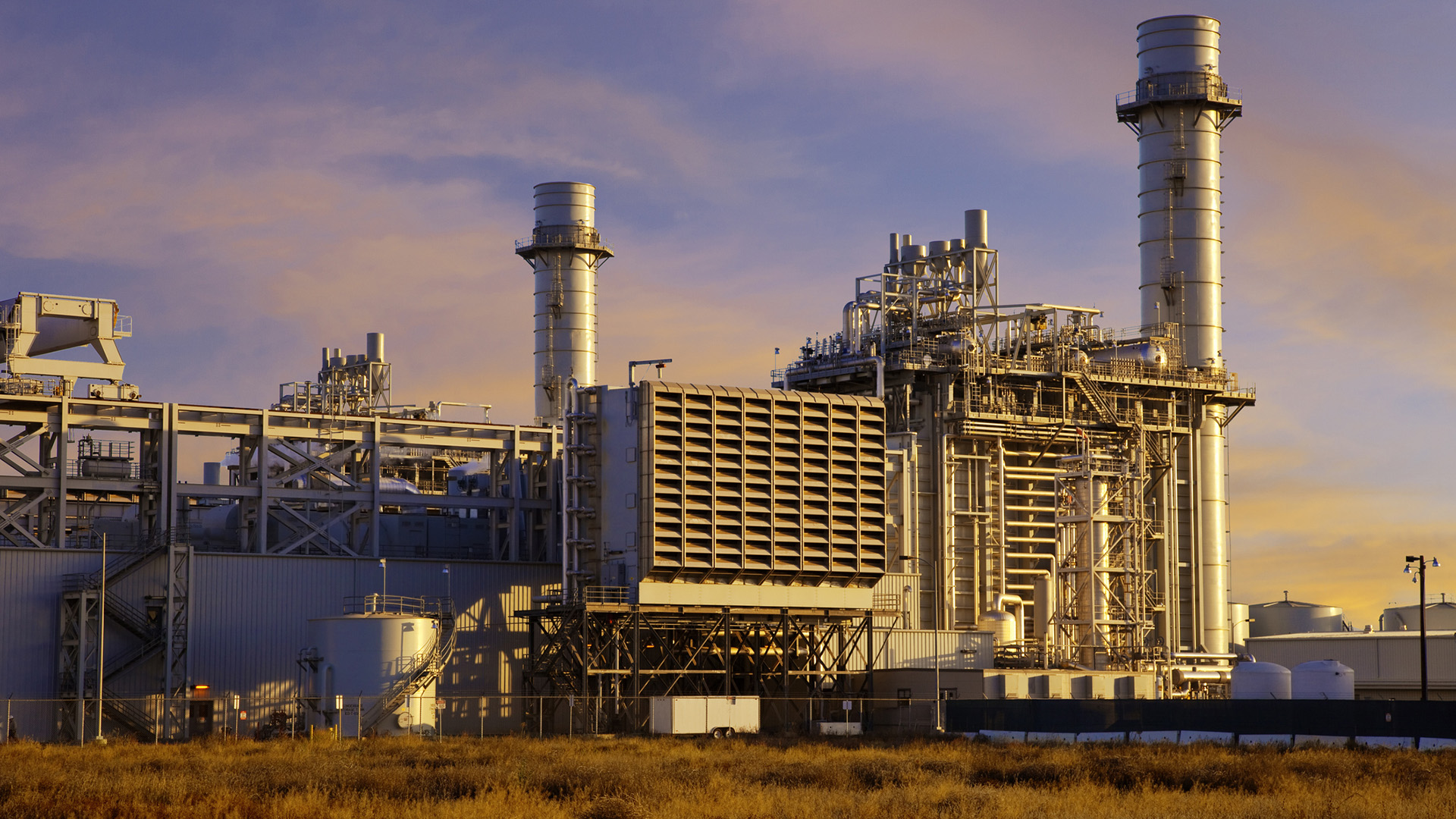 Natural gas plant at sunset