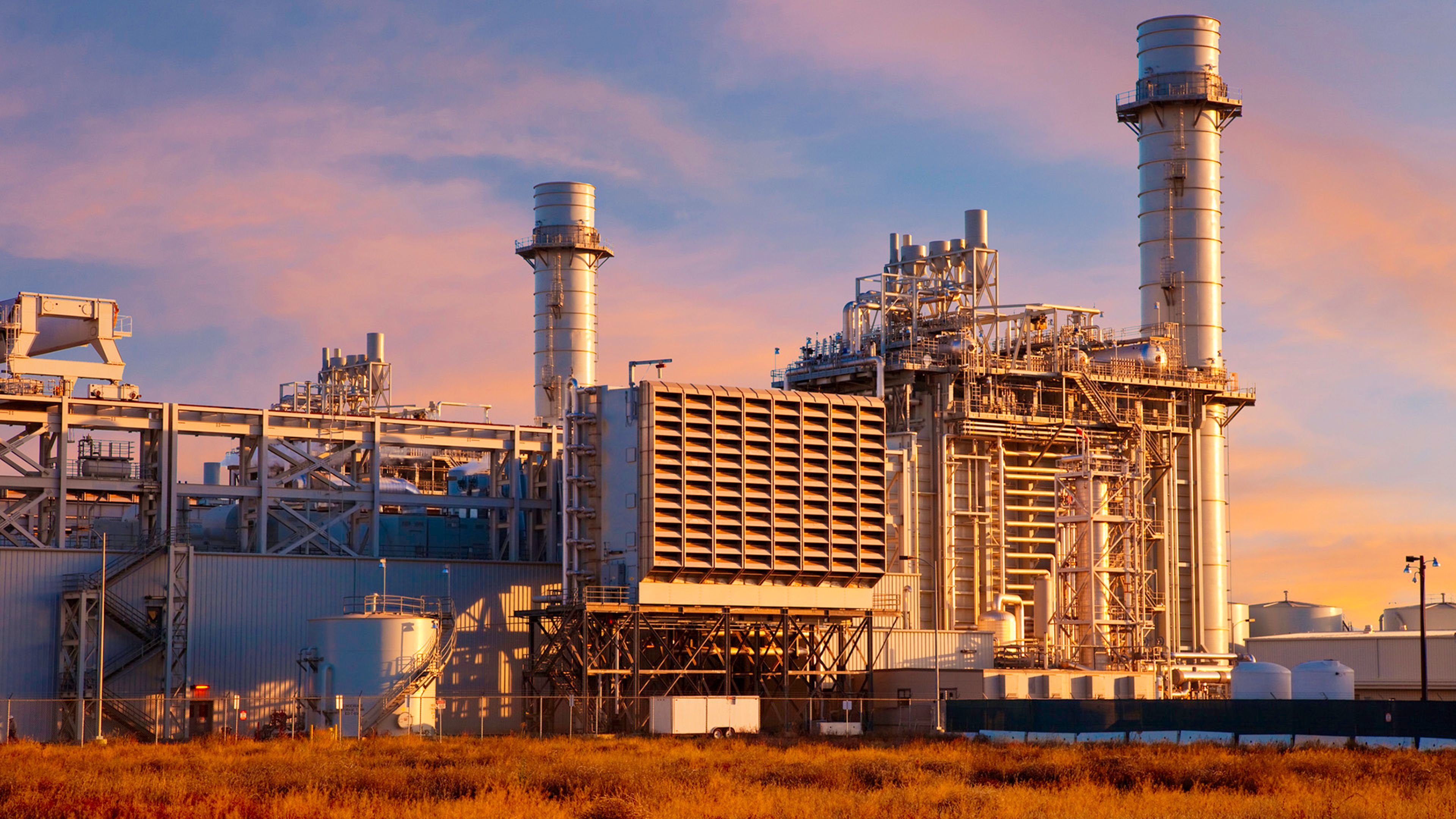Natural gas plant at sunset